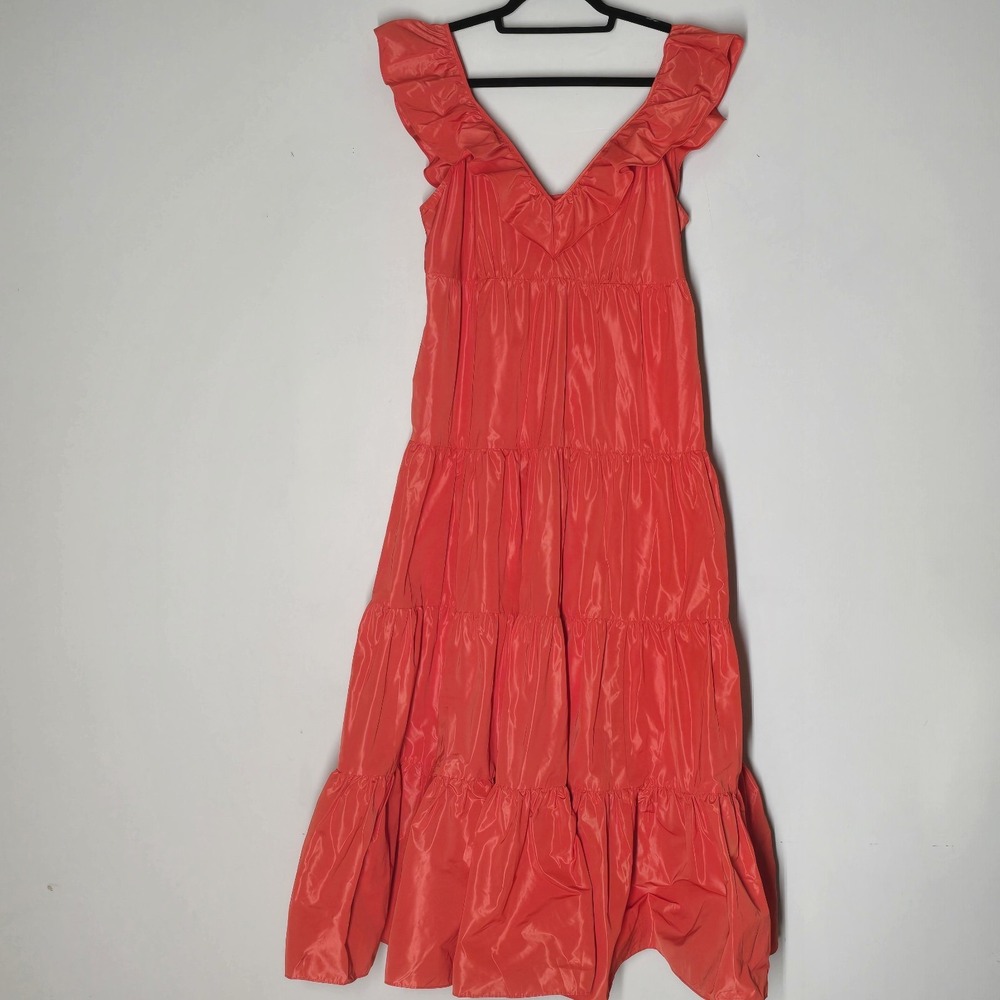 J.Crew Coral Tiered Ruffle Maxi Dress Womens Size 6 Sleeveless Summer Resort